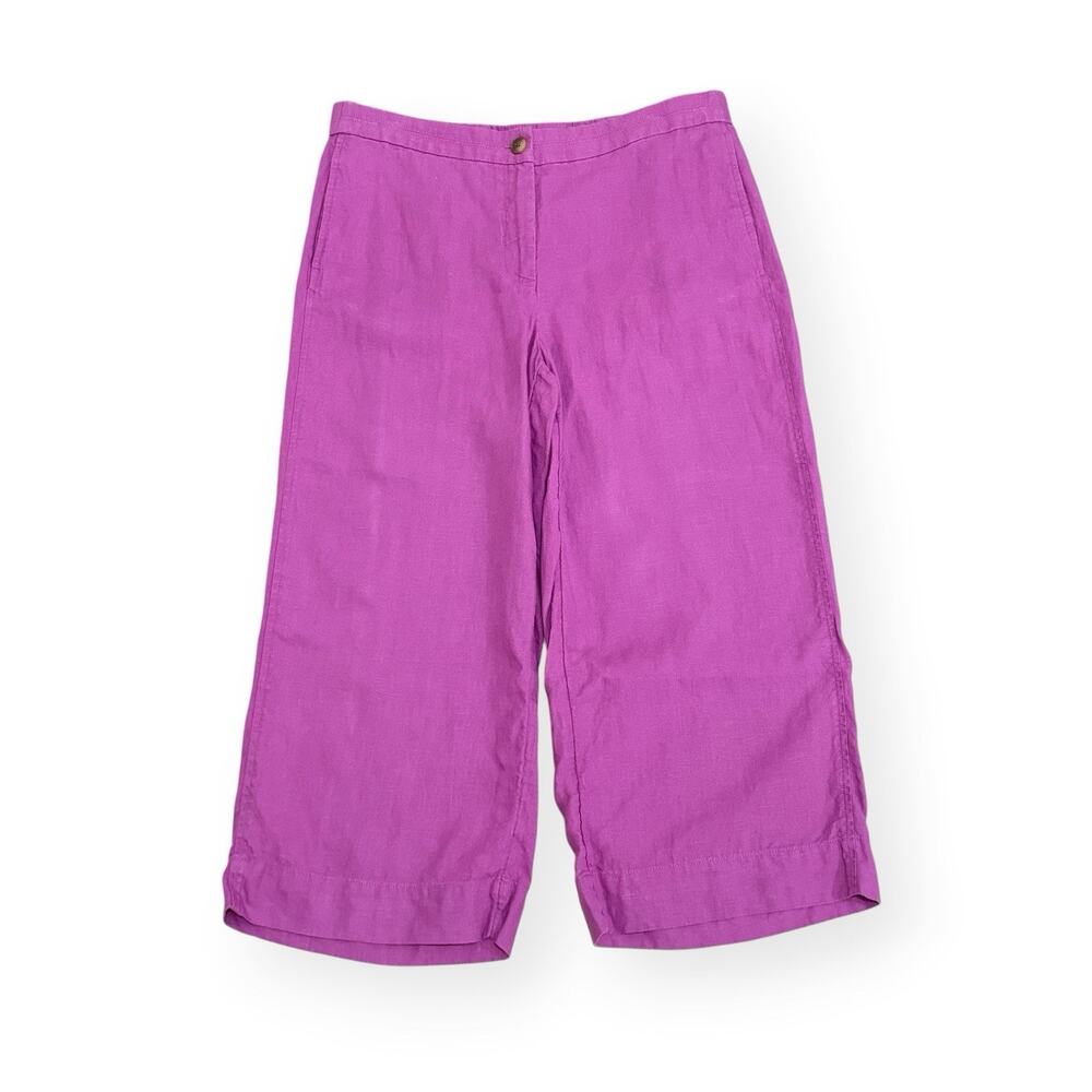 J. Jill Love Linen Wide Leg Crop Pants M Petite Orchid Pink Fuchsia Lagenlook